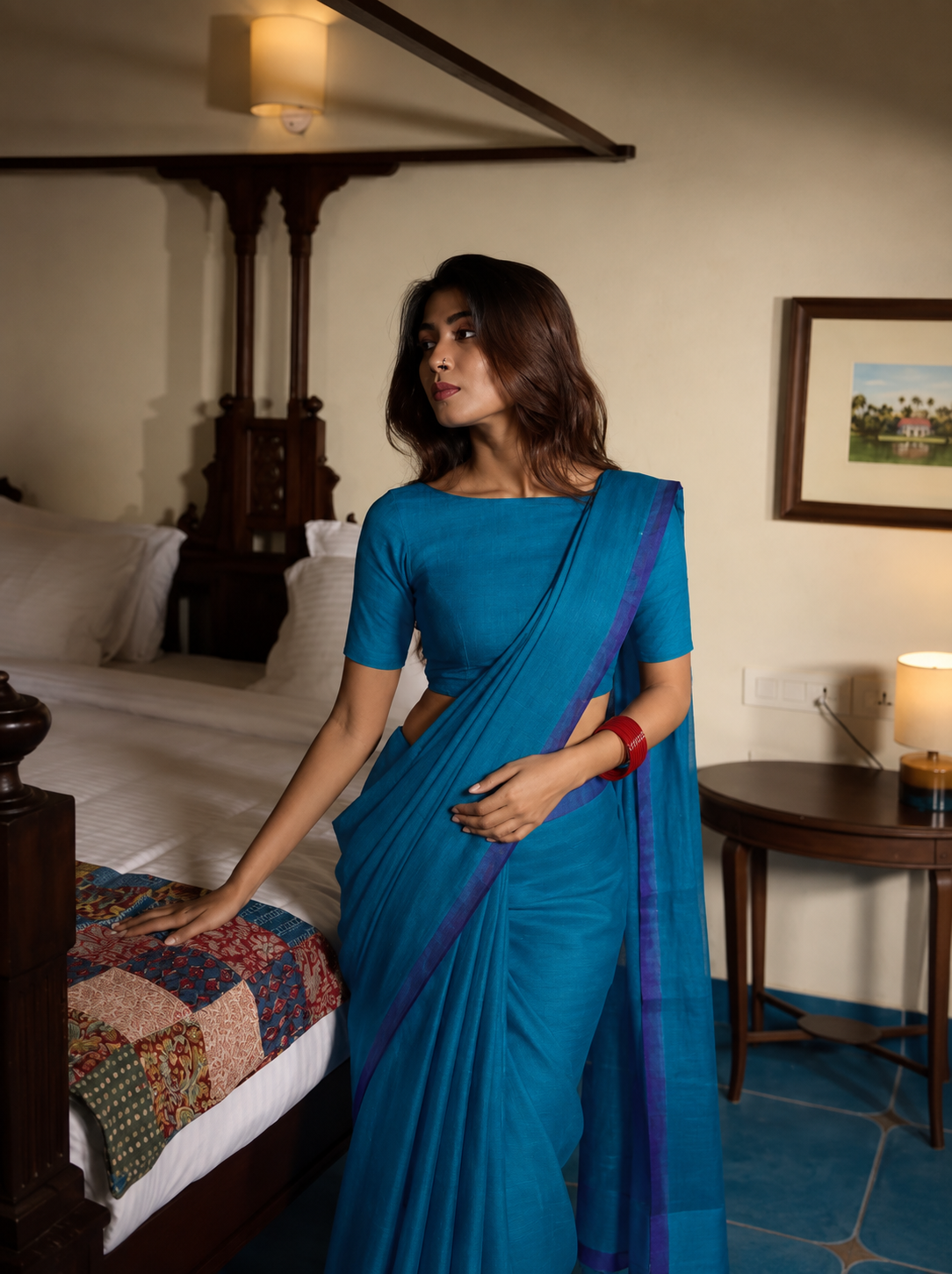 Blue Mangalagiri Silk Saree with Blouse