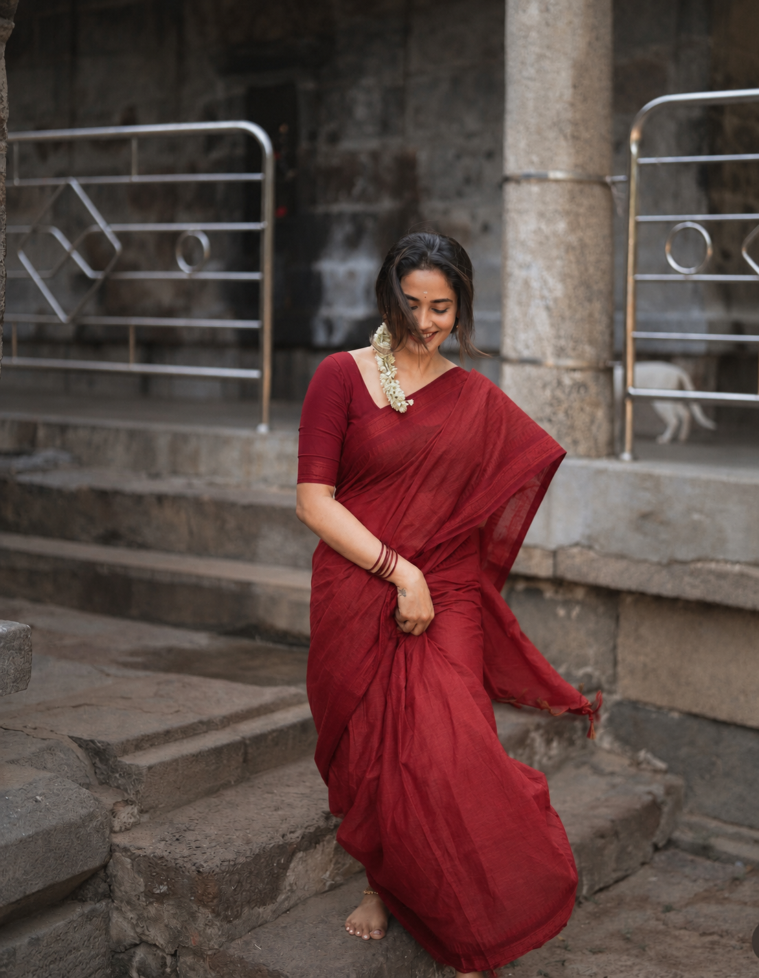 Red Mangalagiri silk saree with blouse