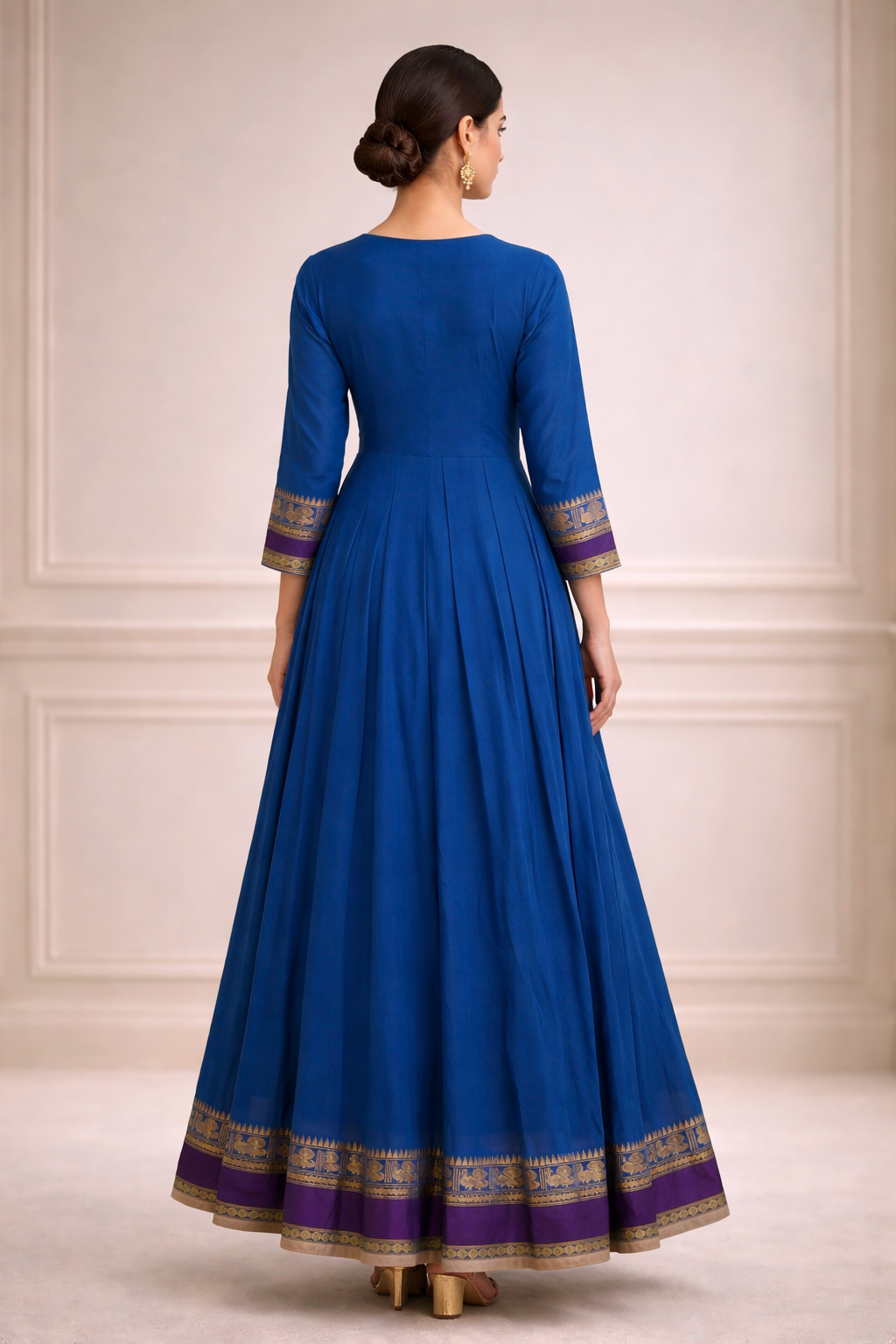 Pure Kanchi Cotton  Blue Anarkali Set