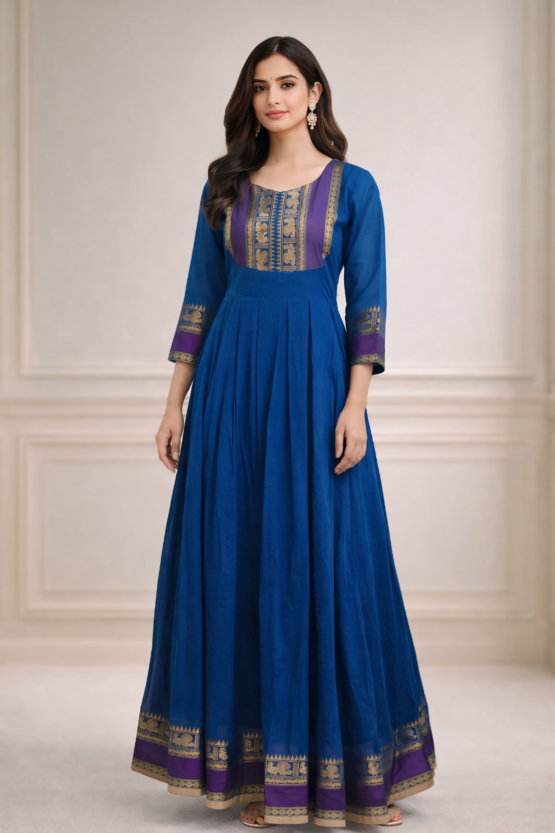 Pure Kanchi Cotton  Blue Anarkali Set