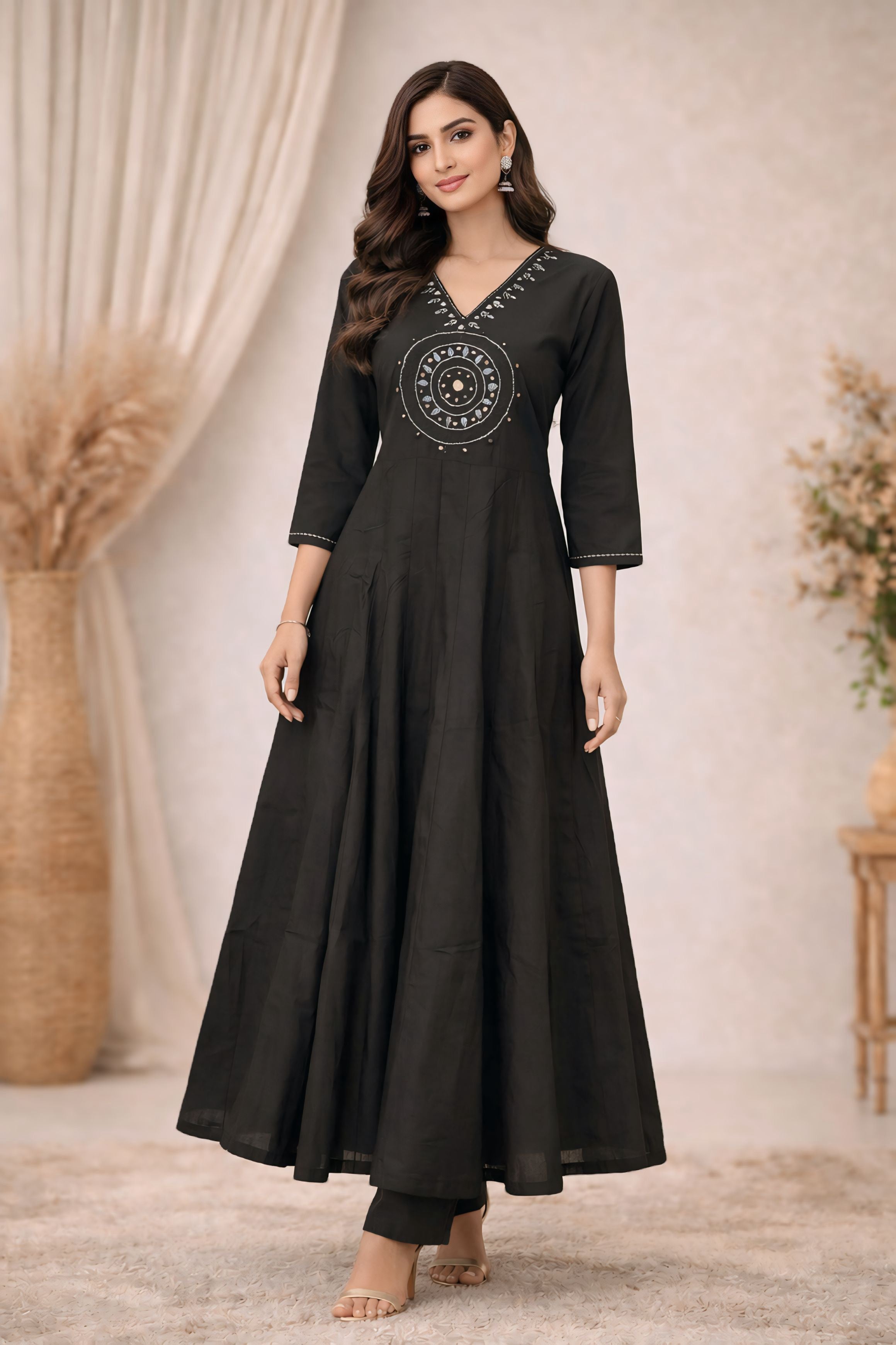 Black and Blue Flare Anarkali Set