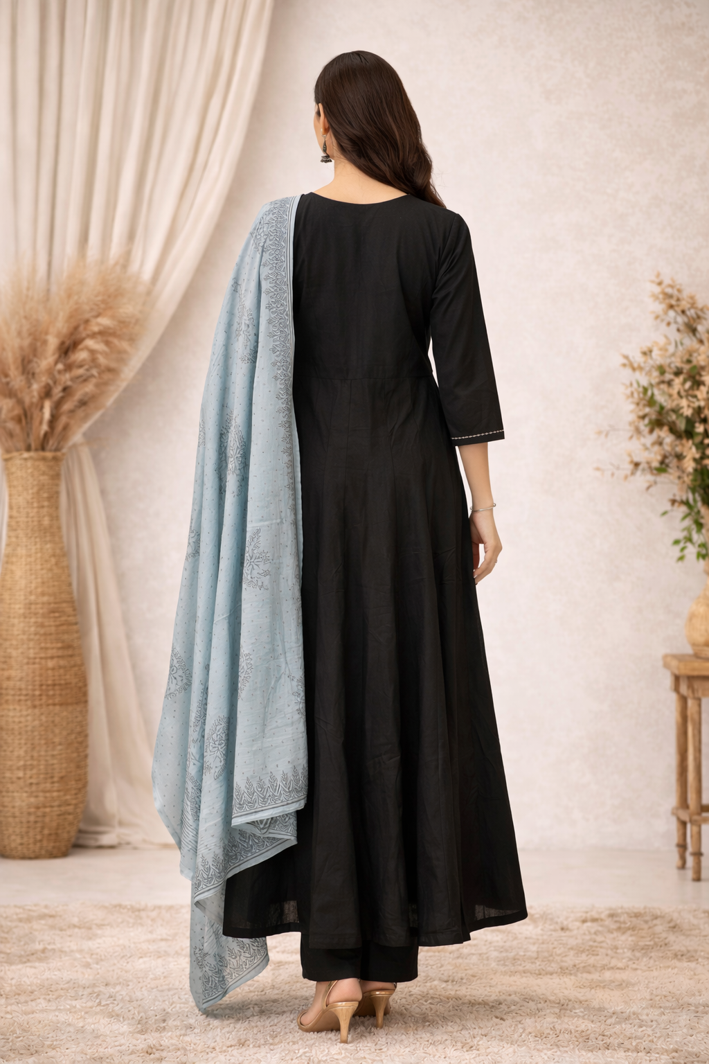 Black and Blue Flare Anarkali Set
