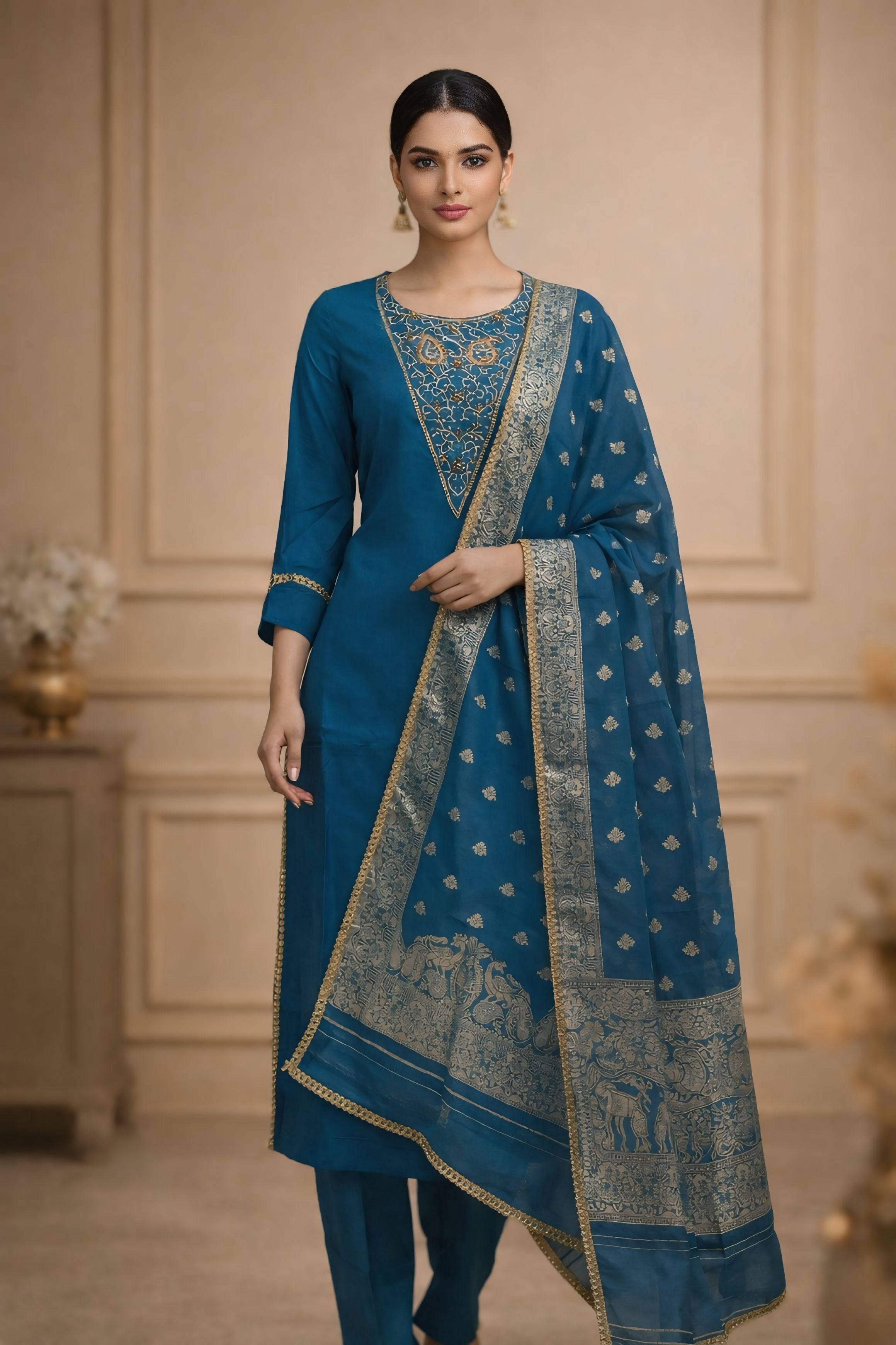 Blue Silk Anarkali Kurti with Dupatta”