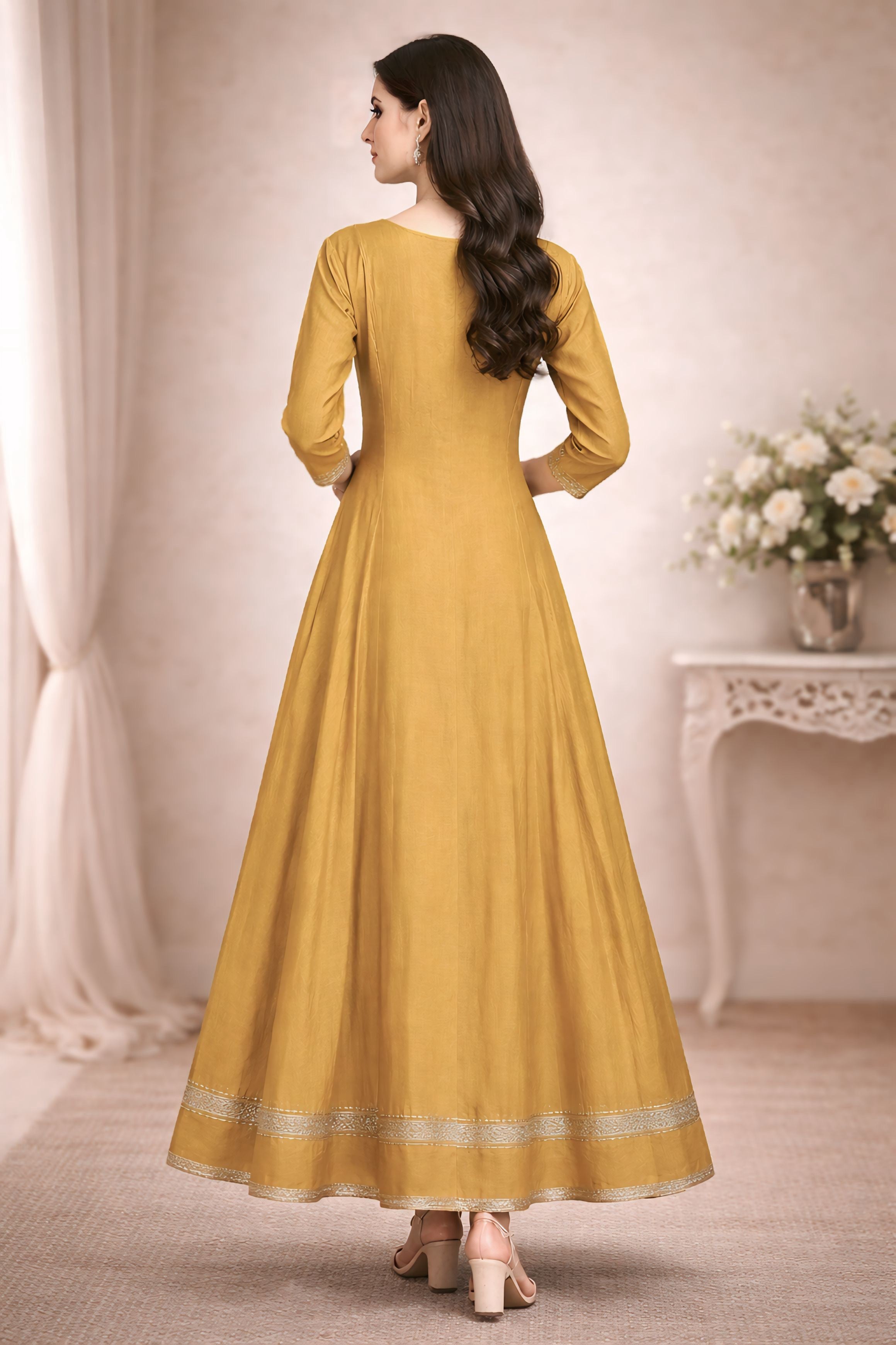 Mustard Yellow Anarkali Suit with Mirror Work