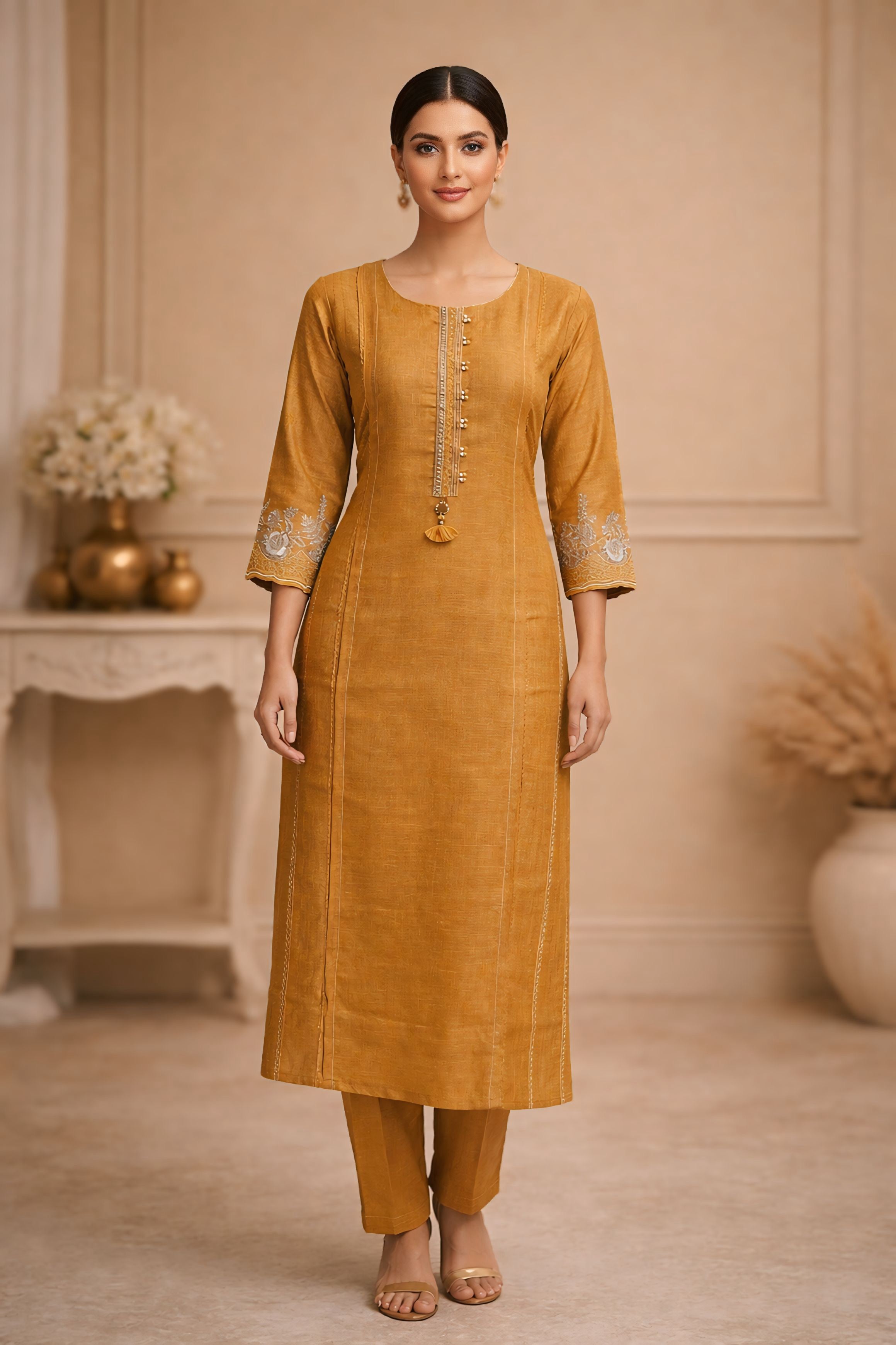 Mustard Elegance Linen Salwar Set