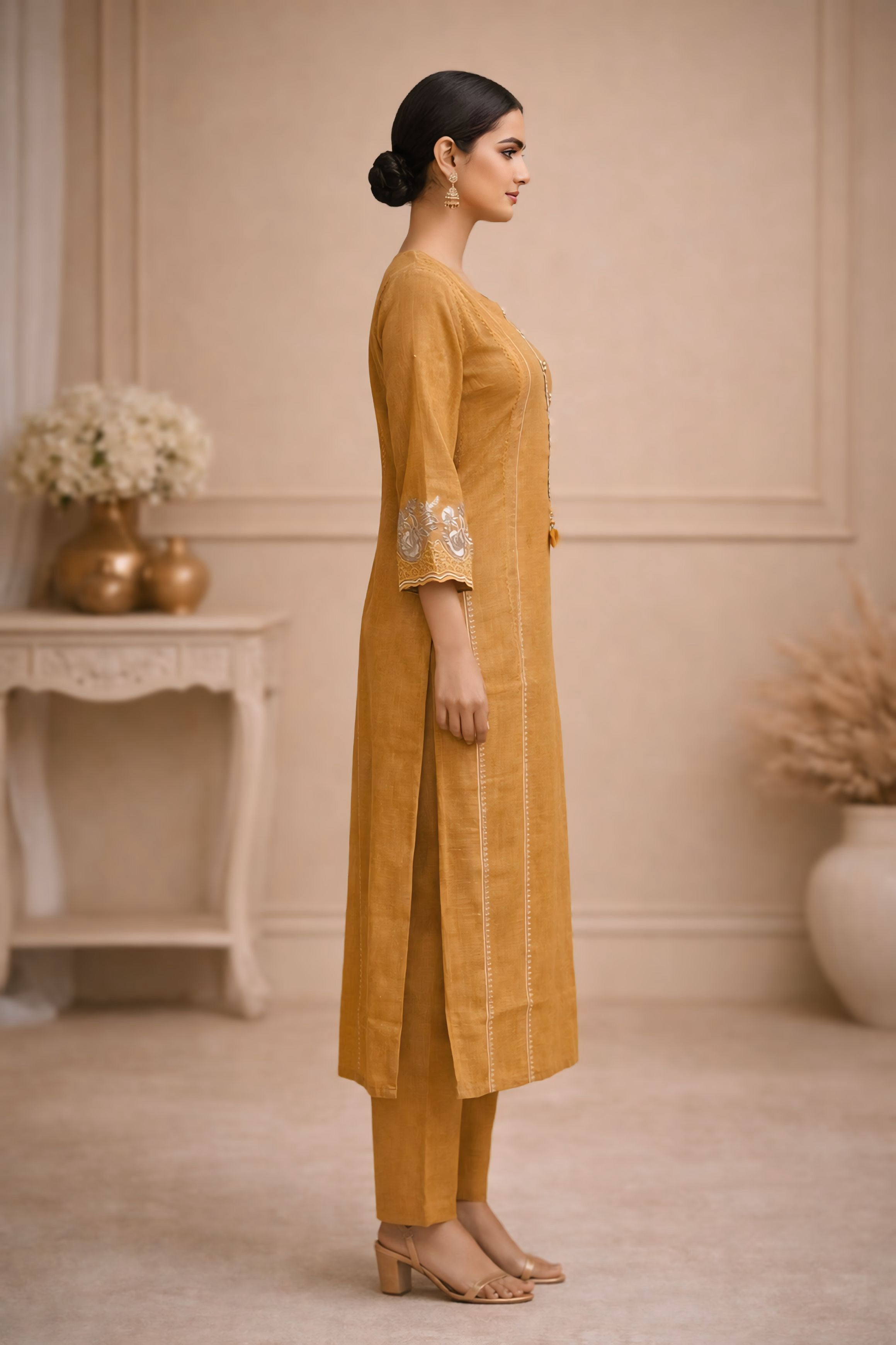 Mustard Elegance Linen Salwar Set