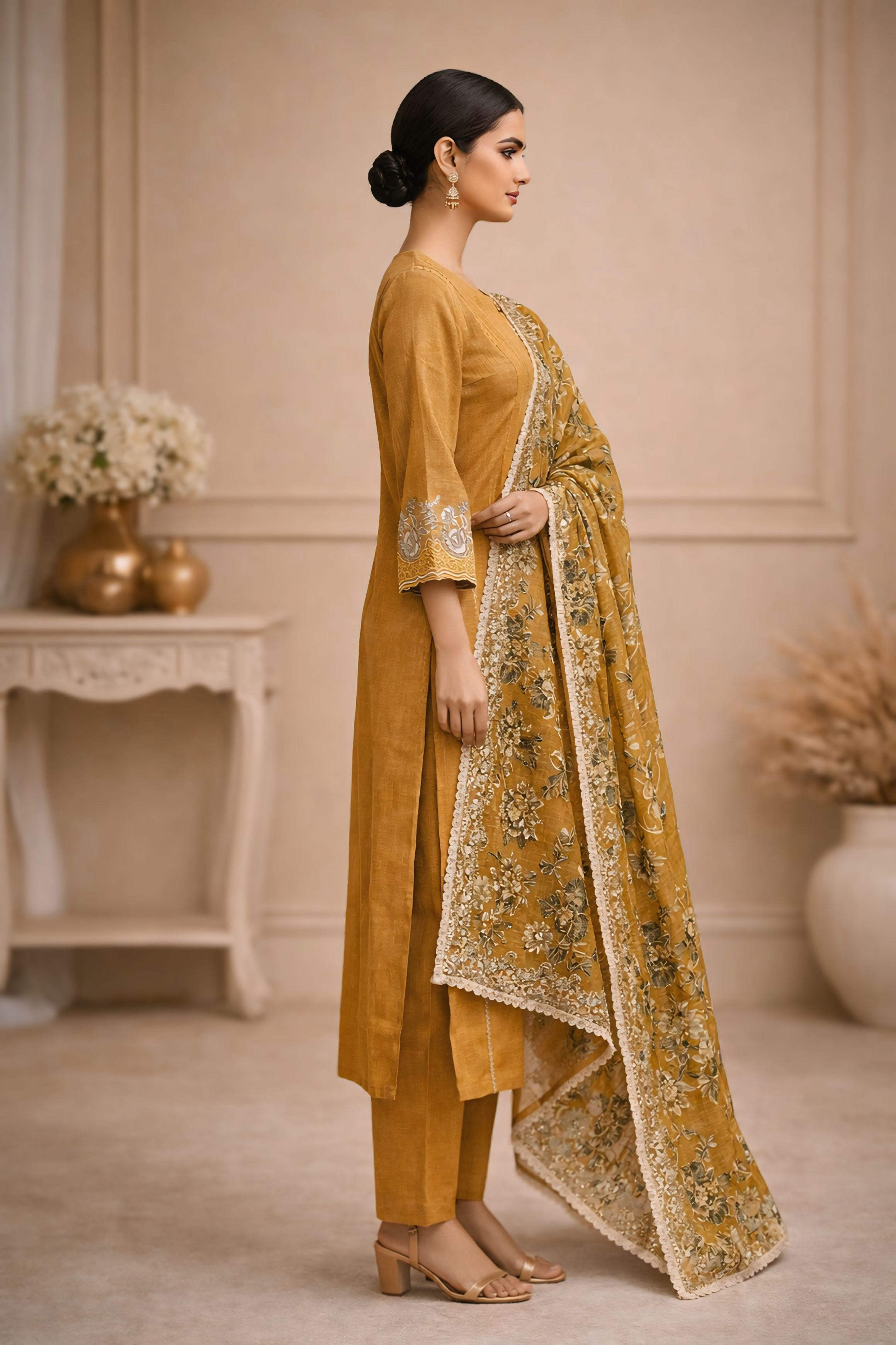 Mustard Elegance Linen Salwar Set