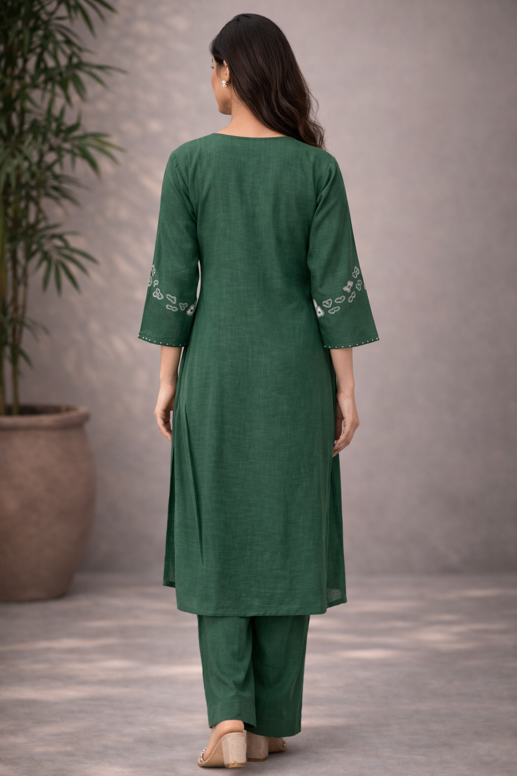 Olive Green Embroidered Kurti with Pants