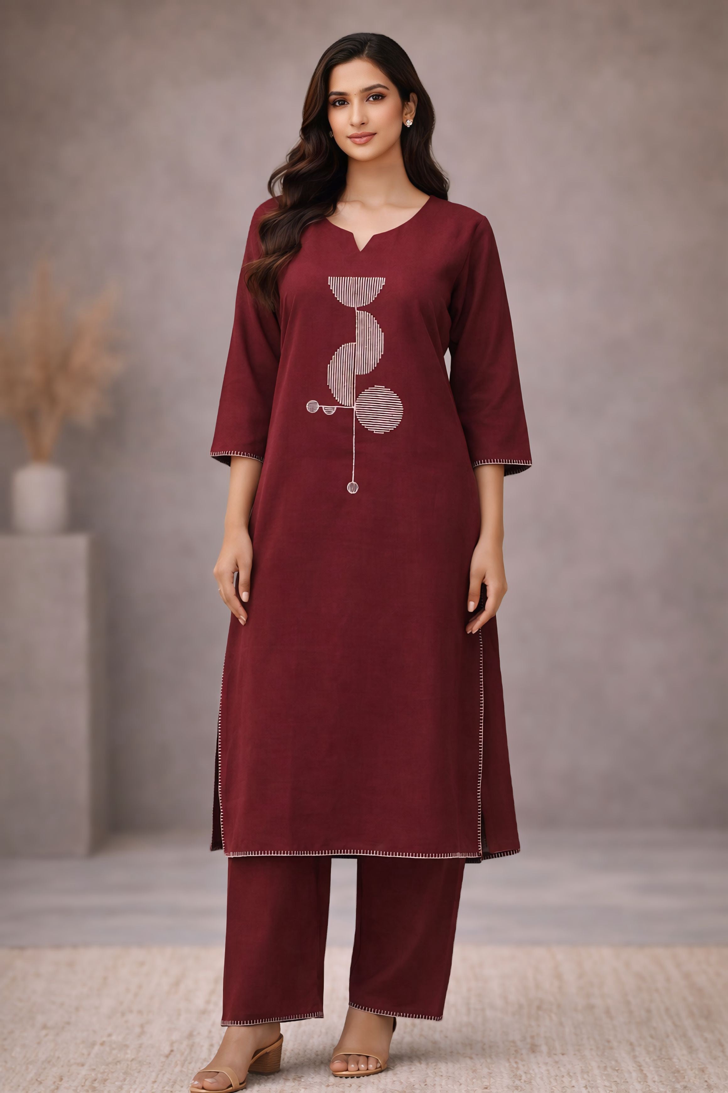 Red Embroided Kurti Set
