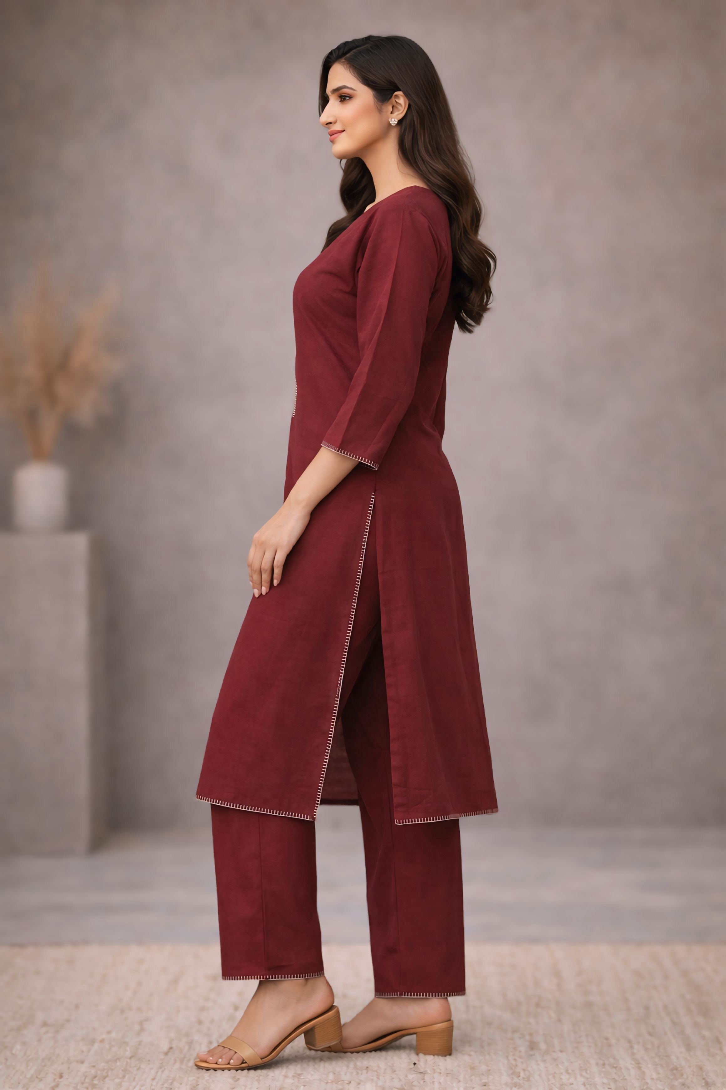 Red Embroided Kurti Set