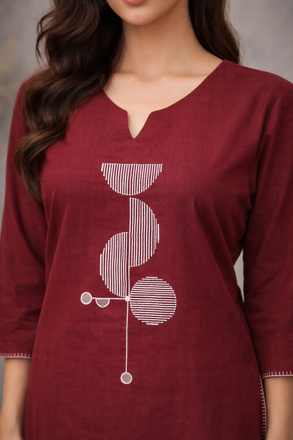 Red Embroided Kurti Set