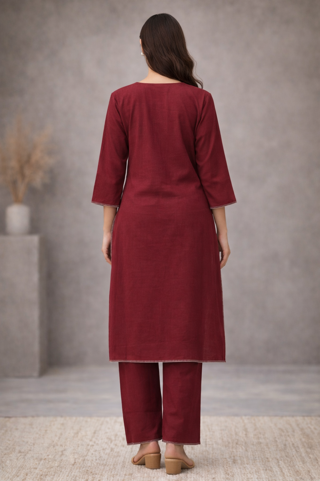 Red Embroided Kurti Set