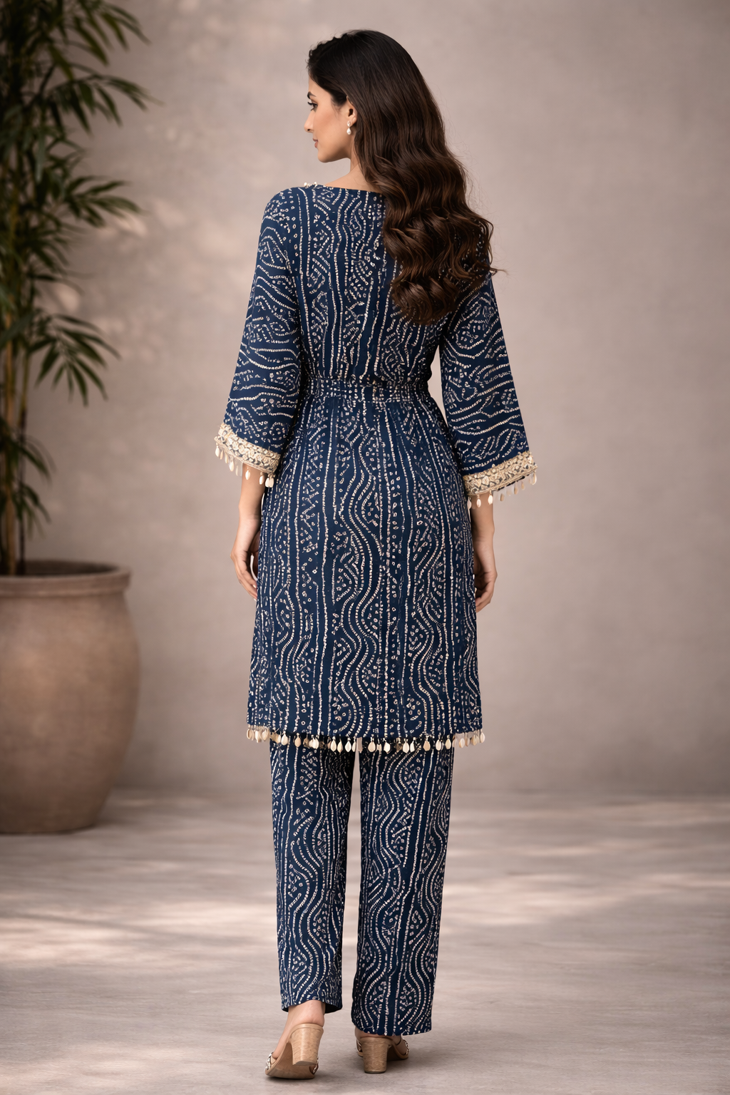 Black Gold Bandhani Kaftan Set