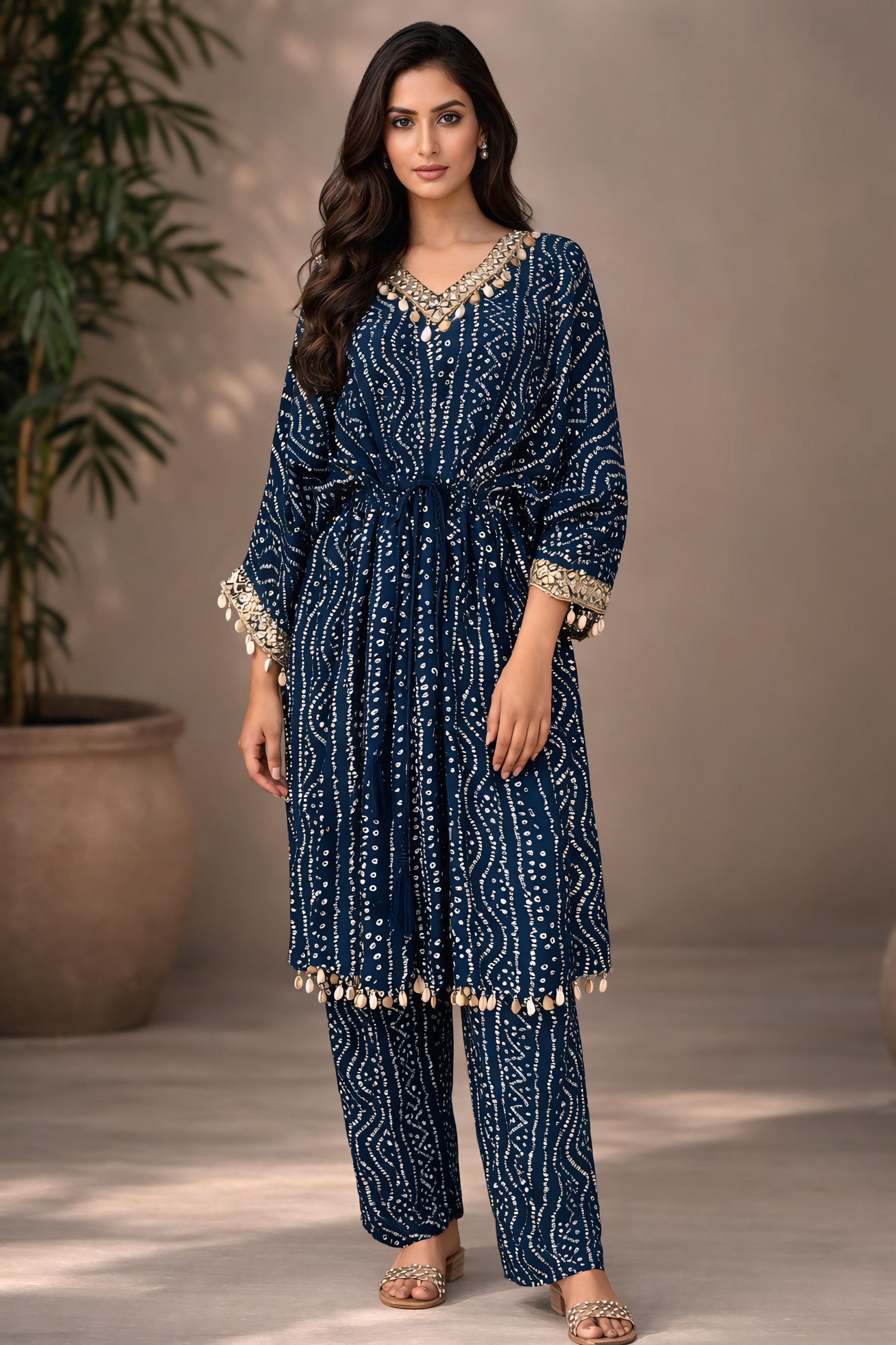 Black Gold Bandhani Kaftan Set