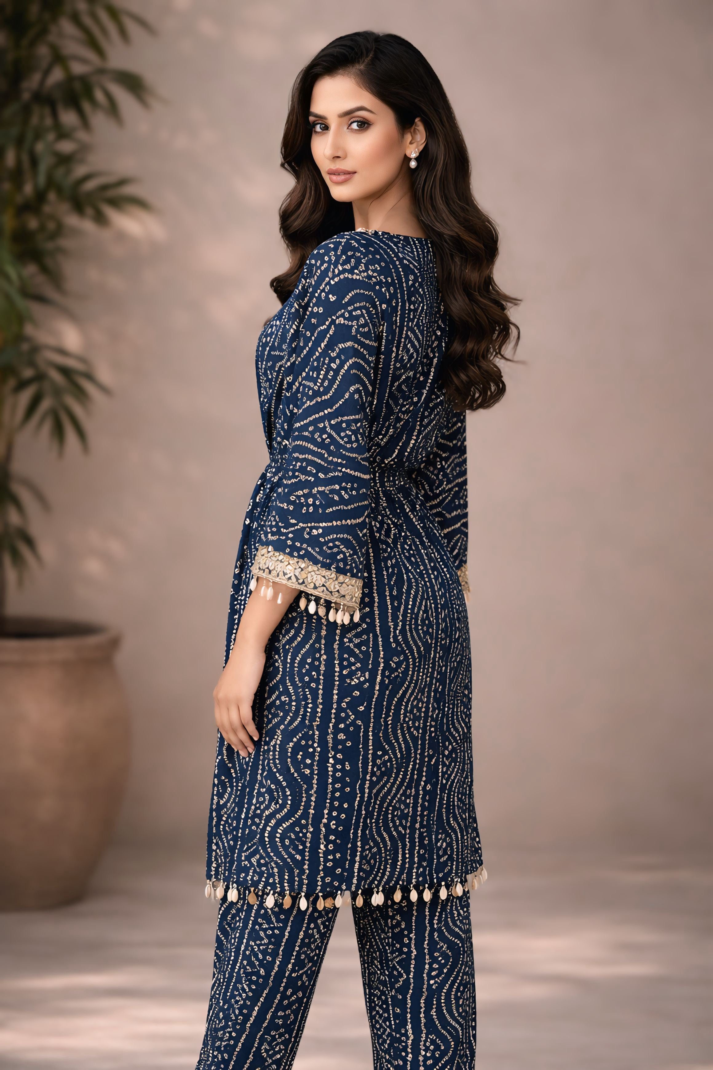 Black Gold Bandhani Kaftan Set