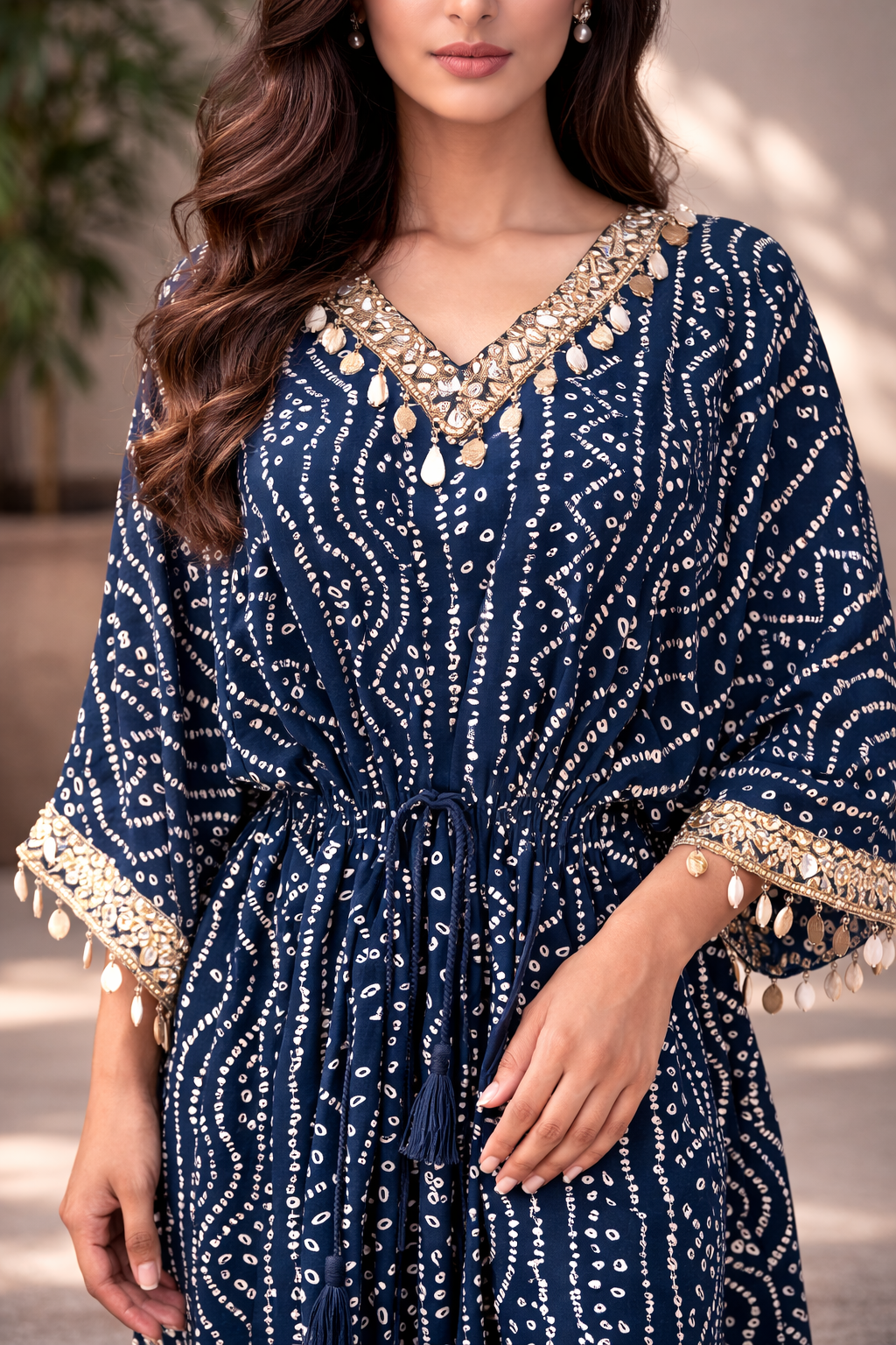 Black Gold Bandhani Kaftan Set