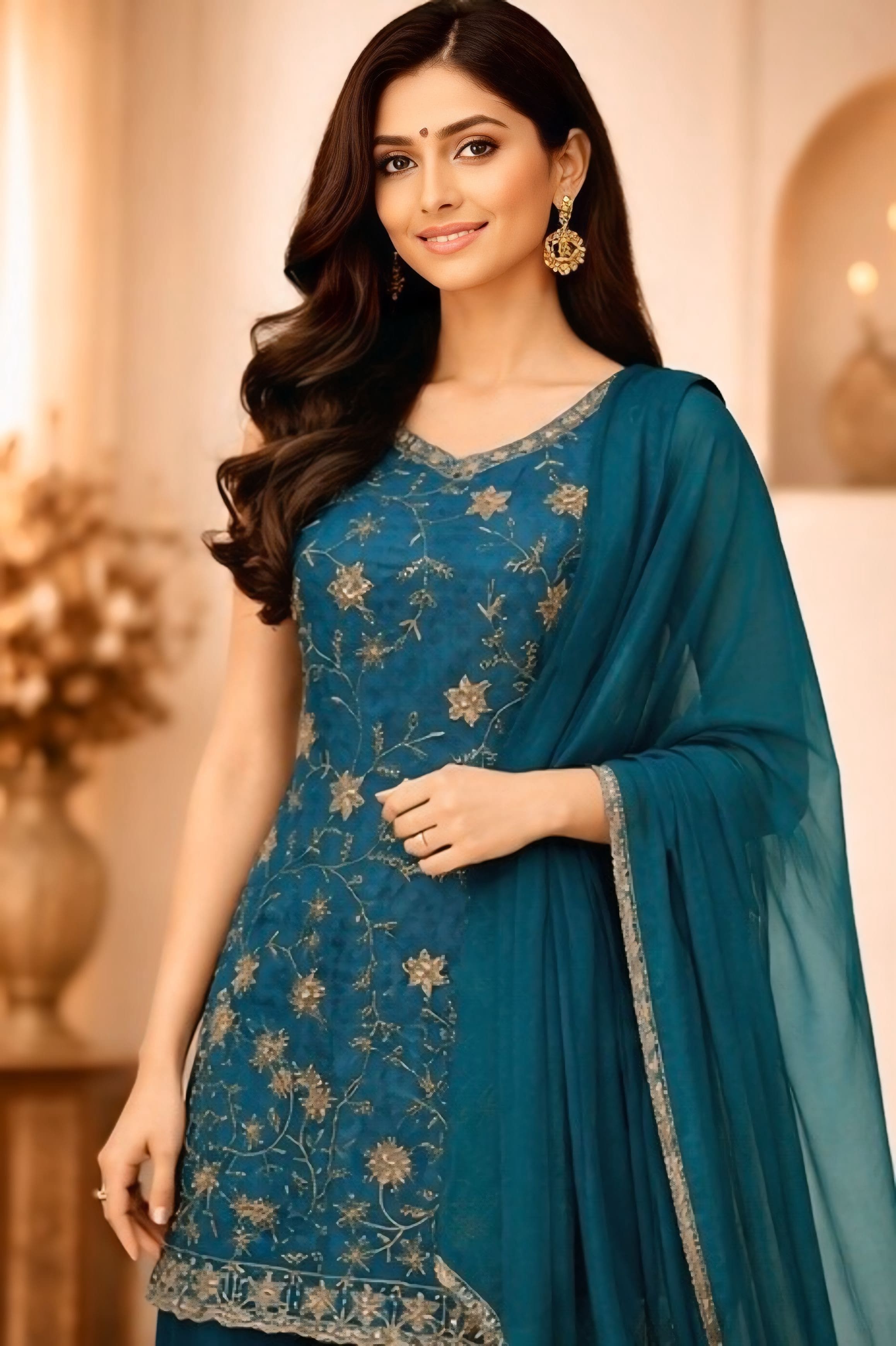Blue Space Silk Sharara