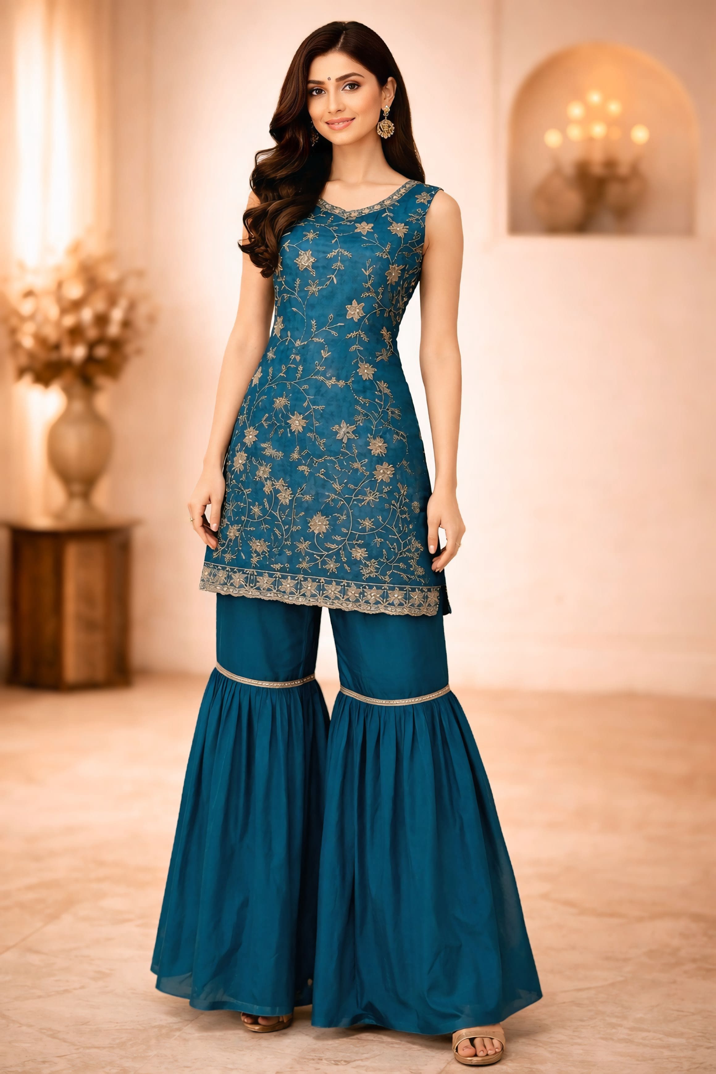 Blue Space Silk Sharara