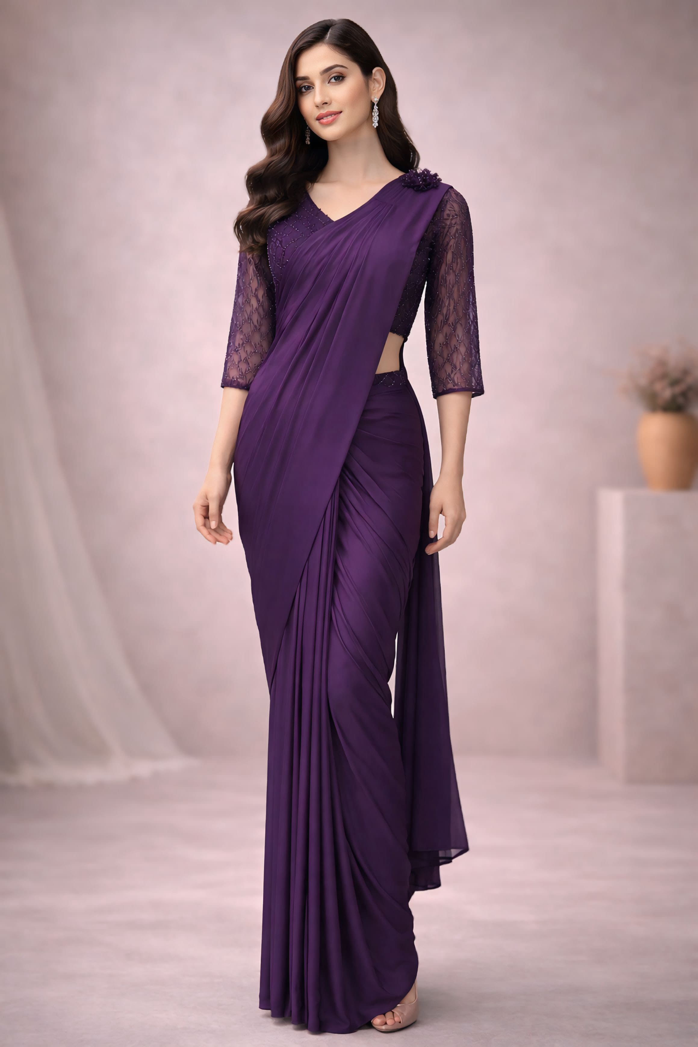 Purple Base Ready to Wear Cocktail Saree