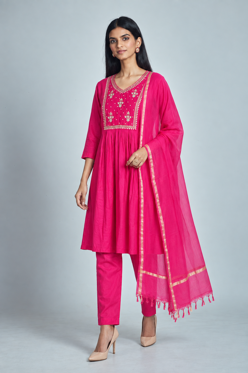 Rani Pink Mul Chanderi Stonework Salwar Suit