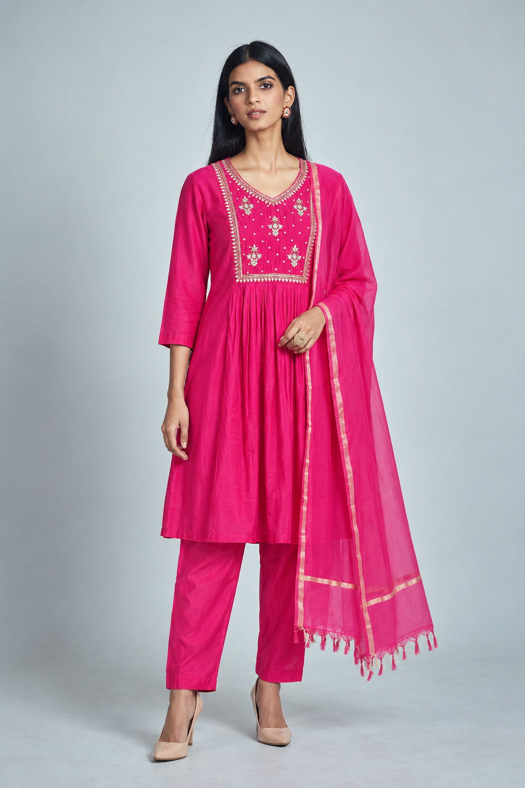 Rani Pink Mul Chanderi Stonework Salwar Suit