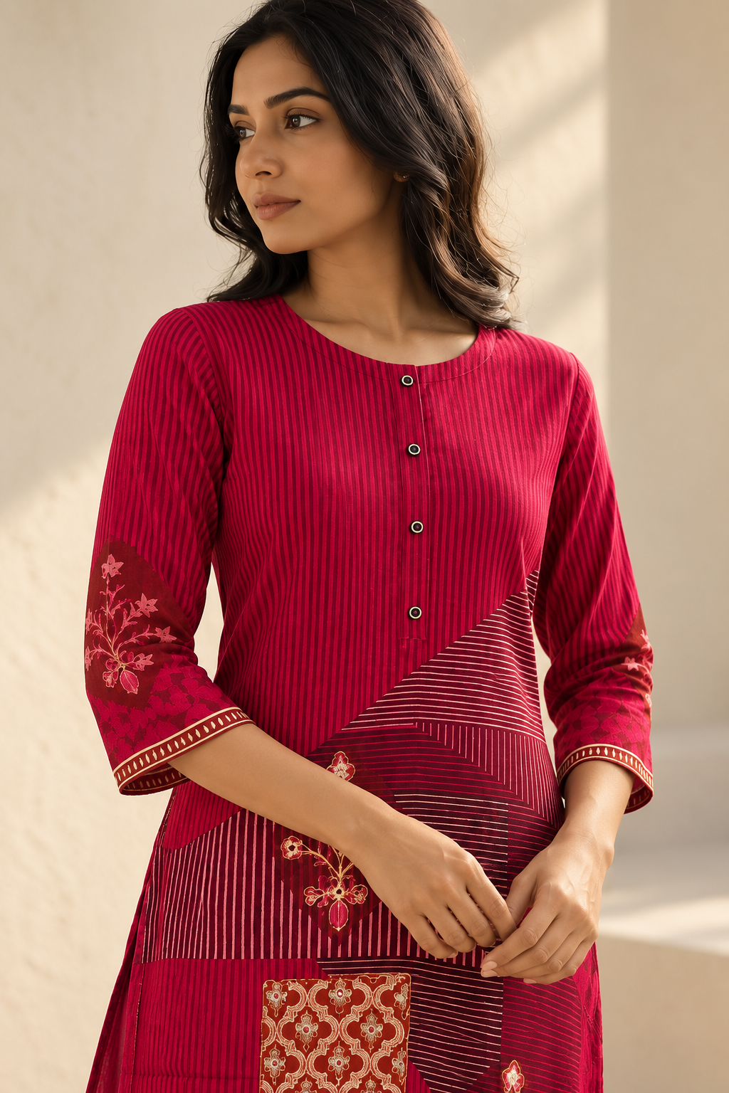 Raspberry Digital Print Kurta