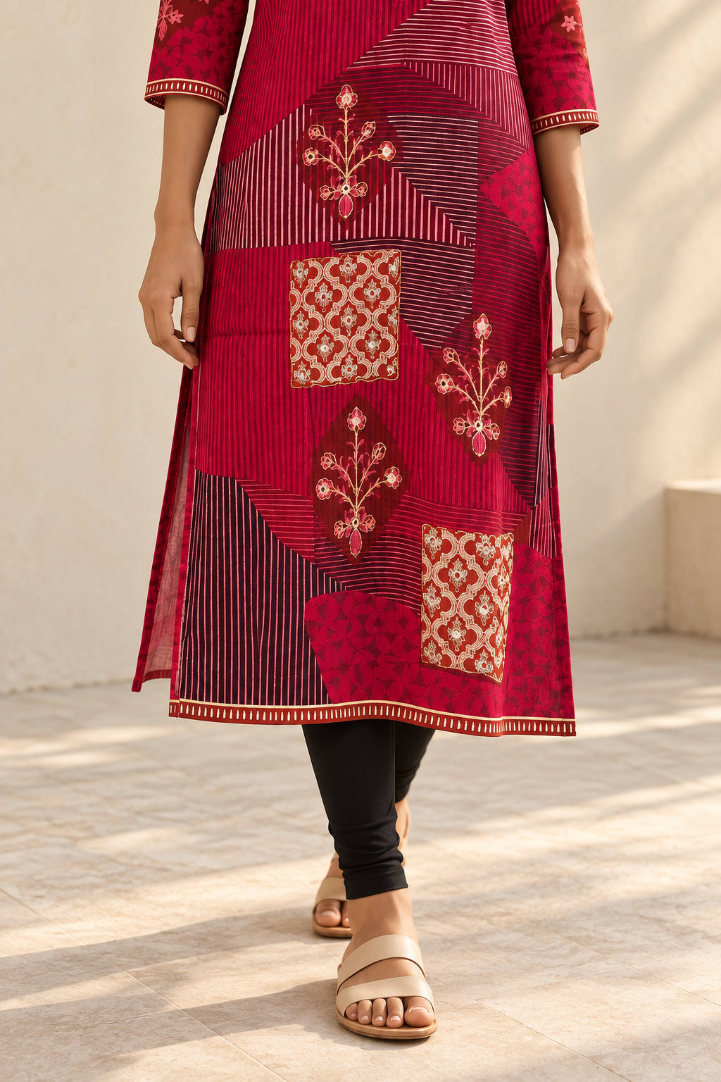 Raspberry Digital Print Kurta