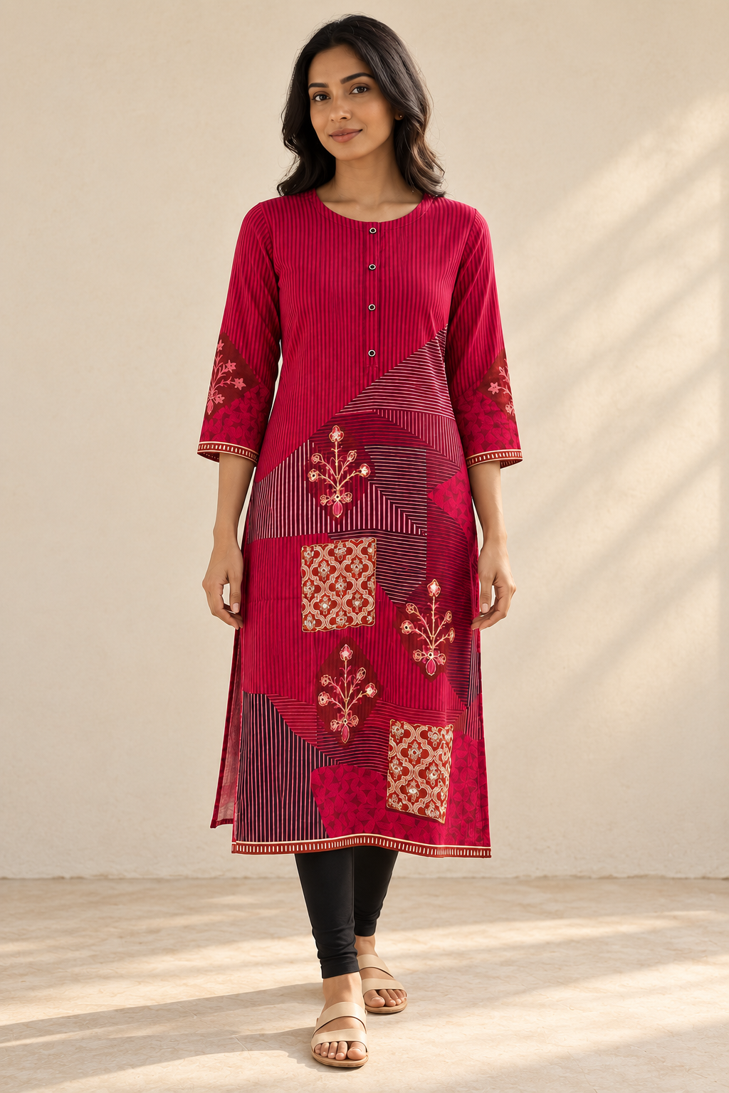 Raspberry Digital Print Kurta
