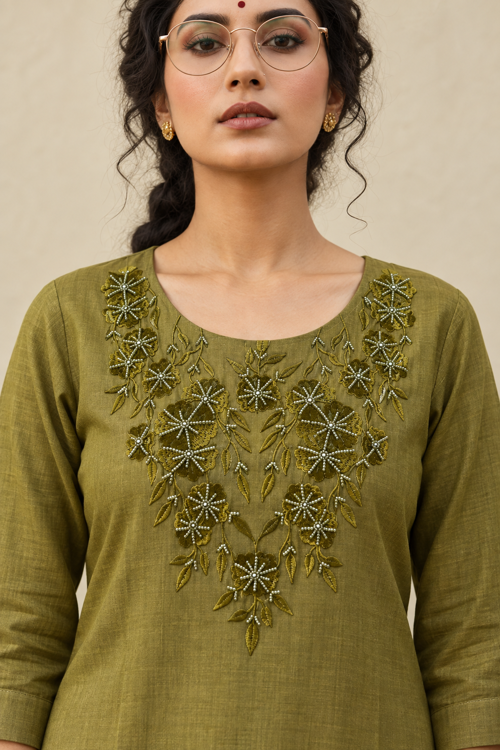 Olive Green Threadwork Kurta