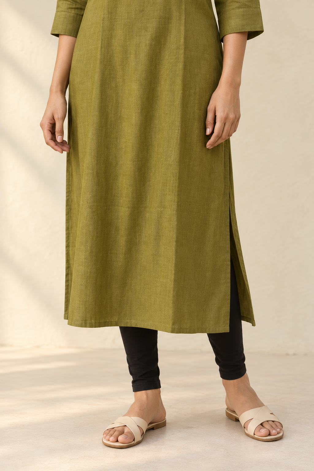 Olive Green Threadwork Kurta