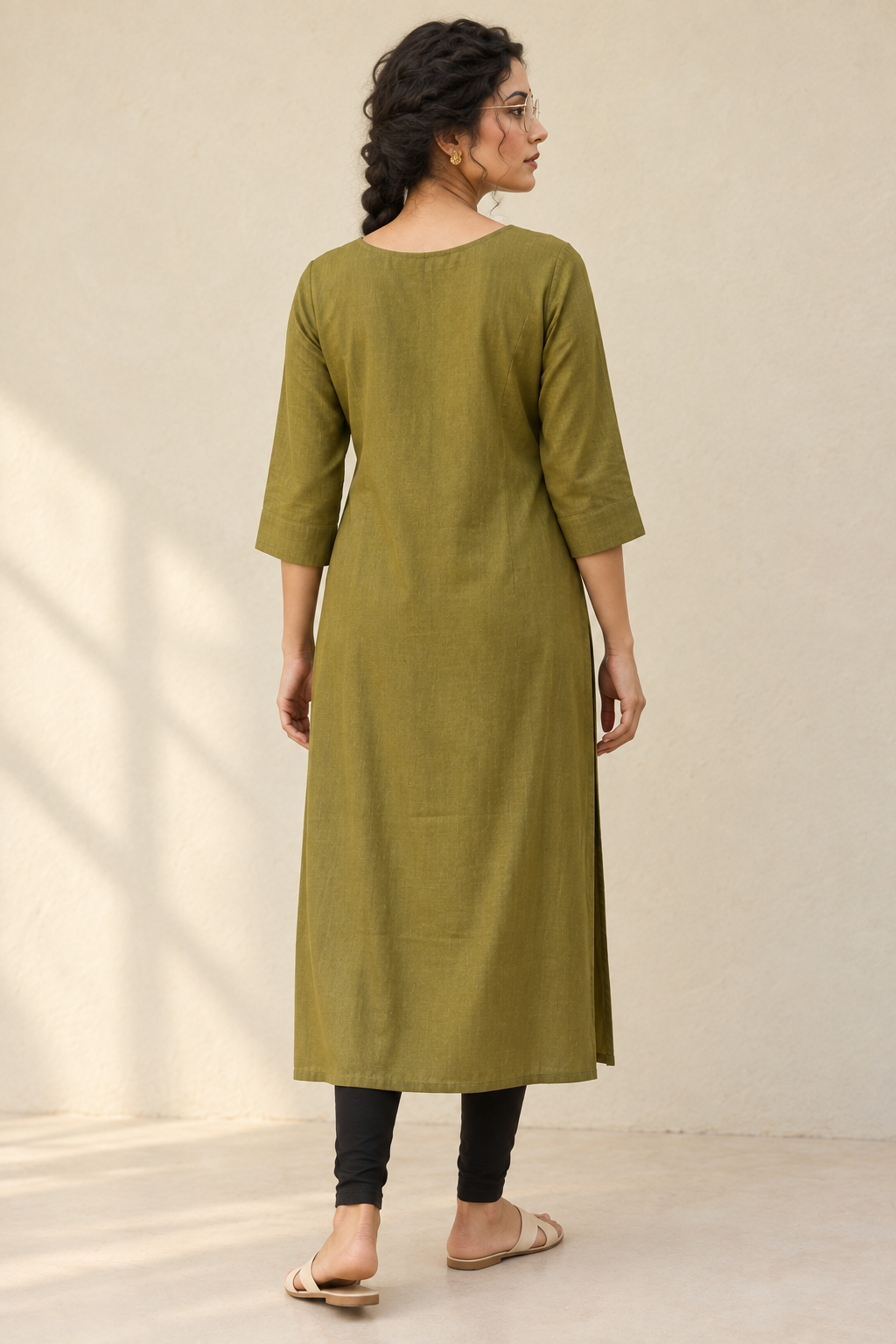 Olive Green Threadwork Kurta