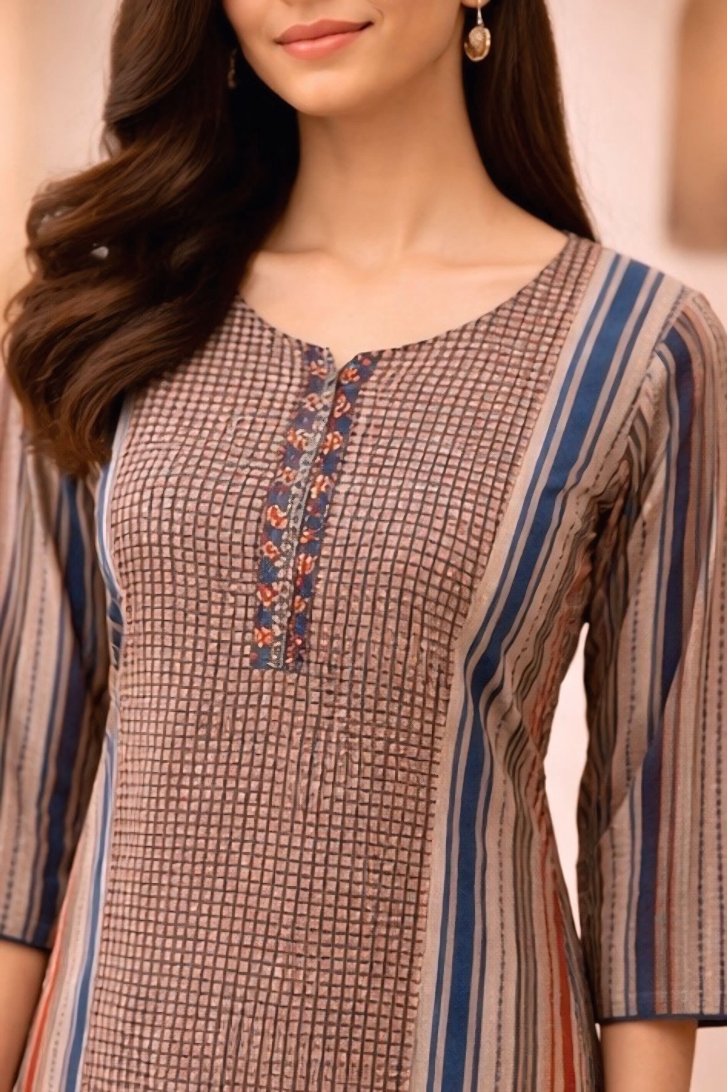 Beige Striped Kurta