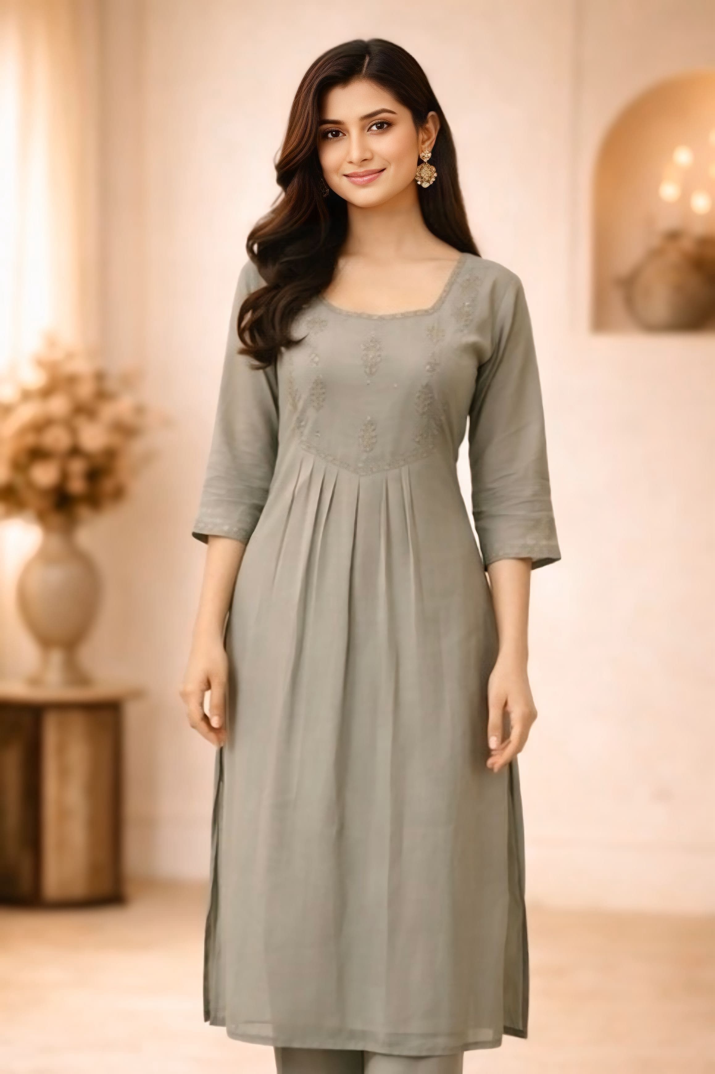 Silver Grey Knight A Line Kurta