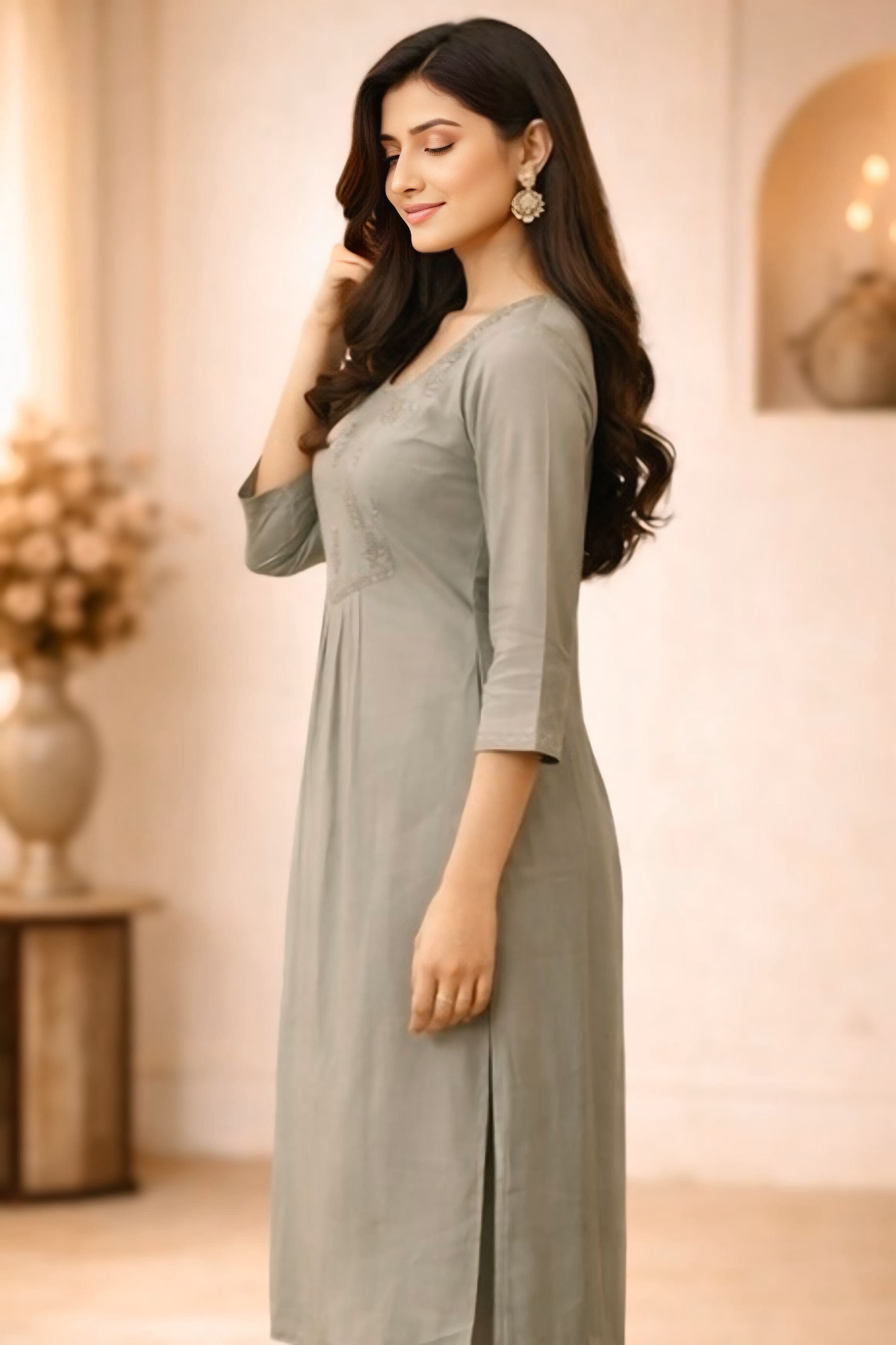 Silver Grey Knight A Line Kurta